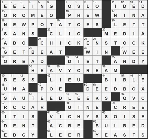 In a large pot, combine the beets, bones, carrots, parsnip, onion, leek, celery, garlic and bay leaves, plus the mushrooms, peppercorns and marjoram, if using. . Certain soup ingredients nyt crossword